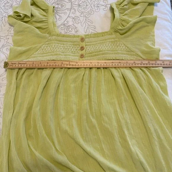 Maurices Top Women 2X Light Green Smocked Ruffle Split Neck Flutter Sleeve Boho - Picture 7 of 14